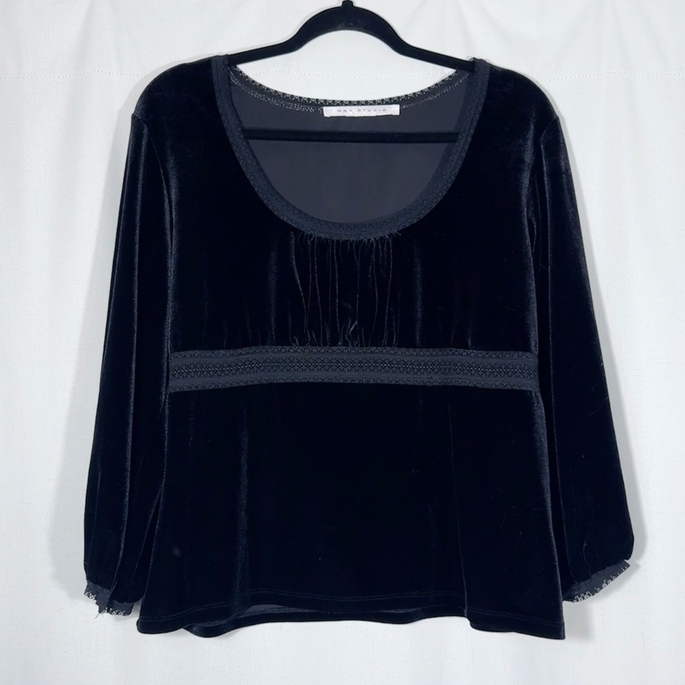 Vintage Max Studio Black Velvet Empire Waist Blouse